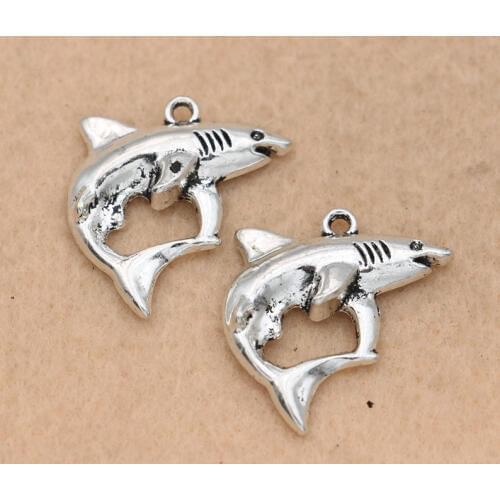 KJjewel Tibetan Silver Plated Dolphin Charms Pendants for Jewelry Making Bracelet Accessories Diy Findings 21x23mm 5pcs