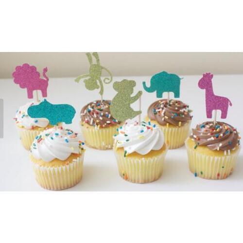Glitter Zoo Nursery Animals kids birthday wedding cupcake toppers baby shower party cake decoration doughnut food picks