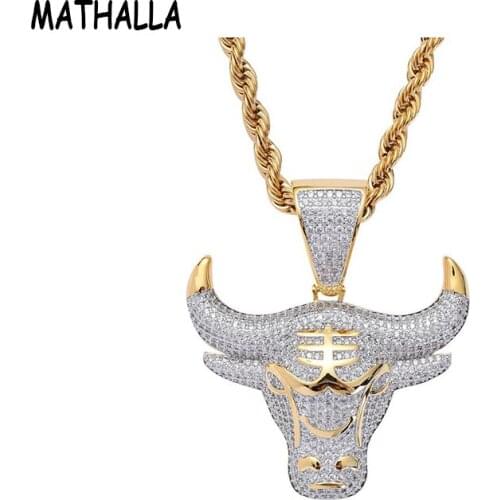 MATHALLA Fashion Cubic Zircon Iced Out Chain Necklace Bull Demon King Pendant Hip Hop Jewelry Statement Necklace Bling Gift