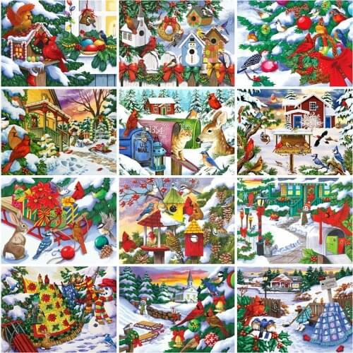 EverShine Diamond Painting Winter Scenery 5D Full Square Round Diamond Embroidery Bird Mosaic Cross Stitch Christmas Home Decor