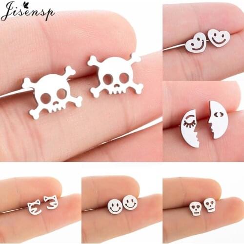 Jisensp Cartoon Pirate Skull Earrings for Cool Girls Stainless Steel Punk Vintage Skeleton Earrings Hip-hop Jewelry Gift Bijoux