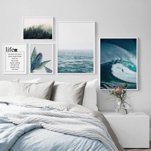 Surfing Seascape Tropical Plant Forest Canvas Painting Nordic Posters and Prints Wall Art Pictures for Living Room Decor