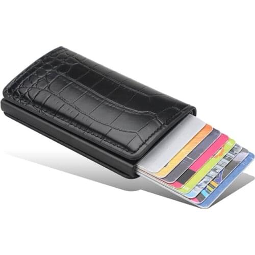 Mens Short Wallet Fashion Leather Crocodile Pattern Rfid Men Multi-card Aluminum Alloy Smart Wallet Slim Coin Purse For Men