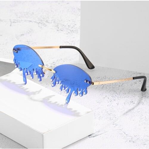 Hot sale Fashion Water drop Sunglasses Women 2020 Rimless Mosaic Diamond Wave Punk Sun Glasses Trend Streetwear Gafas Shades UV