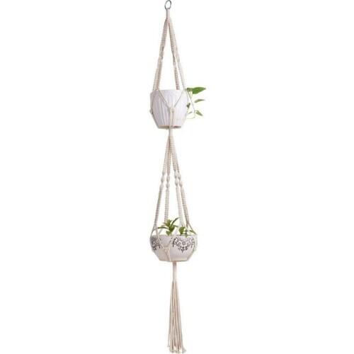 Macrame Double Plant Hanger Indoor Outdoor 2 Tier Hanging Planter Cotton Rope 4 Legs 67 inch CNIM Hot