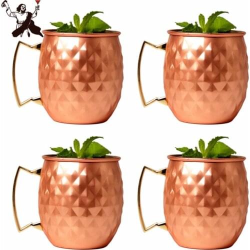 4 Piece 550ml Moscow Mule Copper Mugs Metal Mug Cup Personalized Cocktail Cup Stainless Steel Beer Wine Coffee Cup Bar Tools