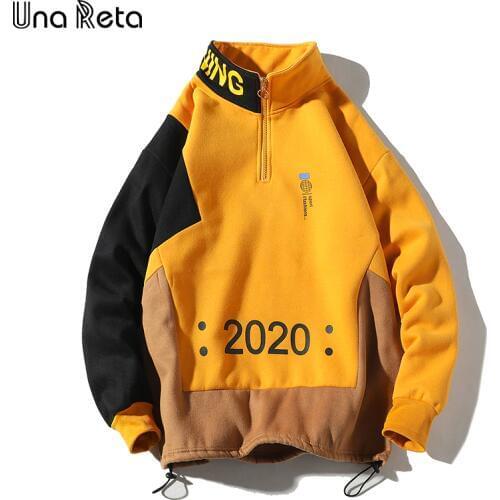 Una Reta Men Sweatshirt New Hip Hop Color Block Patchwork Fleece Sweatshirts Mens Harajuku Pullover tops Casual Streetwear