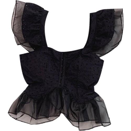 2021 summer new womens lace shirt suspenders womens outer wear ruffled mesh suspenders V-neck chest pad halter