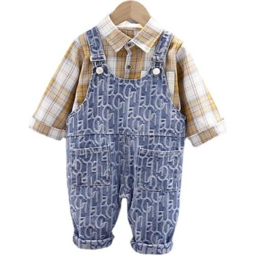 New Spring Autumn Baby Boys Clothes Suit Children Fashion Plaid Coat Overalls 2Pcs/Sets Toddler Casual Costume Kids Tracksuits