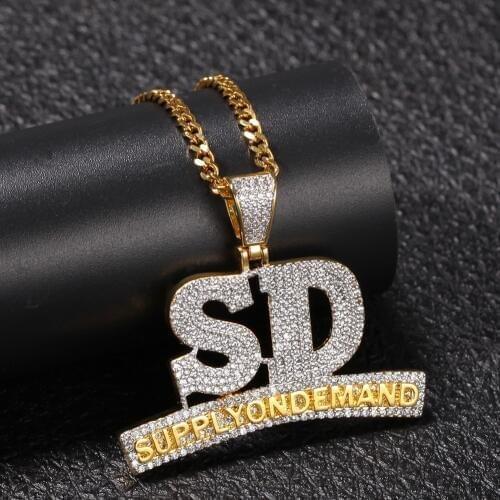 Iced Out Letters Pendant Necklace AAA Zircon 2 Colors Mens Charms Necklace Fashion Hip Hop Rock Jewelry