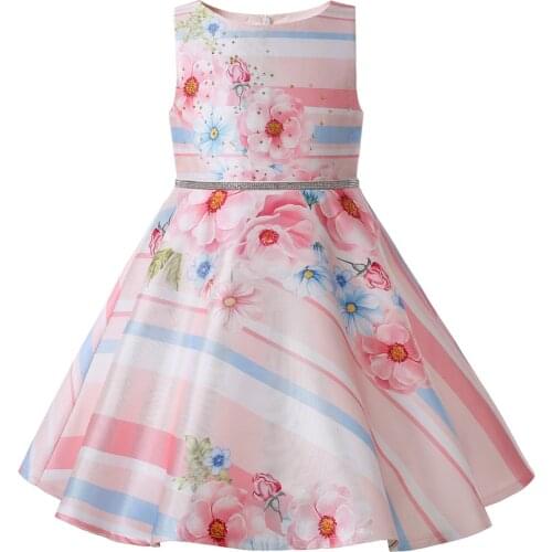 Pettigirl Pink Classic Satin Flower Girl Dress Stripe Colorful Fairy Birthday Dress For Kids Girl Clothing