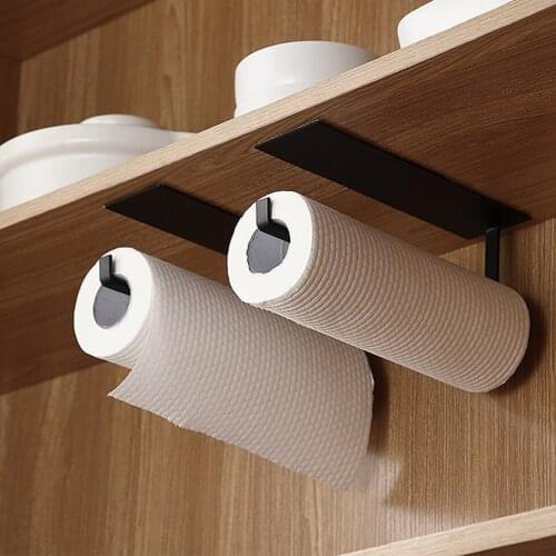 Hanging Paper Roll Holder Strong Adhesive Wall-mounted Storage Save Space Carbon Steel Hook Design Kitchen Storage Rack