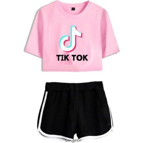 Casual Tik Tok Tshirt Shorts Sport Shorts Tik Tok Clothing Women Girls Running shirt Tops+Pants Two pcs