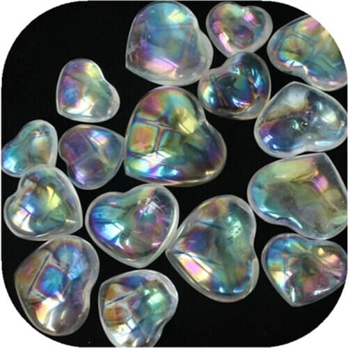 Rainbow natural polished quartz aura clear quartz heart shaped crystal stones for home decoration3pcs