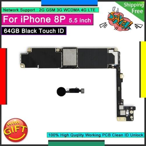 Unlocked Logic Board Original Motherboard For IPhone 8P 8 PLUS 64GB With Touch ID Good Working Mainboard Black Home Button