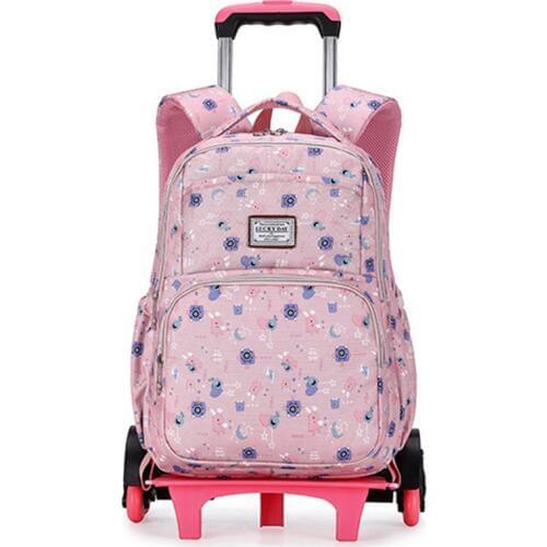 Hot style 2/6 wheels Palou student trolley schoolbag/fashion shoulder casual bag/cartoon zipper removable backpack girl bookbag