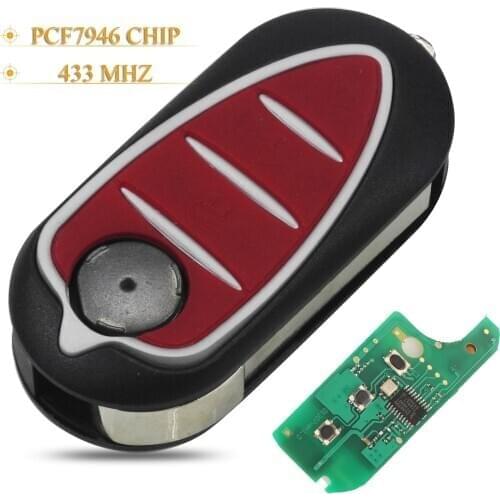 Kutery 3 Buttons Replacement Remote Key Control Folding Flip Fob 433Mhz Pcf7946 For Alfa Romeo Mito Giulietta Case Uncut Blade