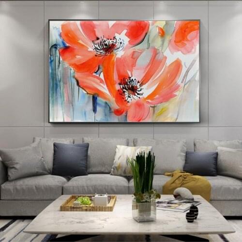 Modern Watercolor Flowers Wall Painting Hand Painted Poppy Flowers Print on Canvas Wall Picture For Living Room Home Decor Gift