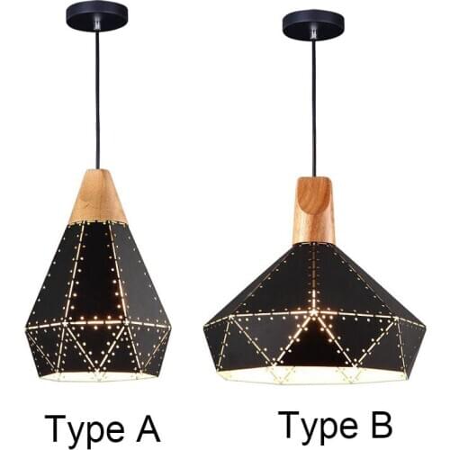 Modern Iron Solid Wood Lamp Led Pendant Lights For Diningroom Cafe Bar Restaurant Nordic Hanging Light