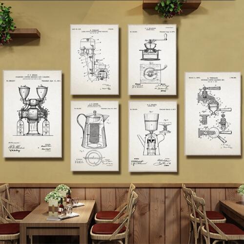 Coffee Patent Vintage Posters and Prints Kitchen Wall Art Decor Coffee Retro Canvas Painting Picture Gift Restaurant Decorations