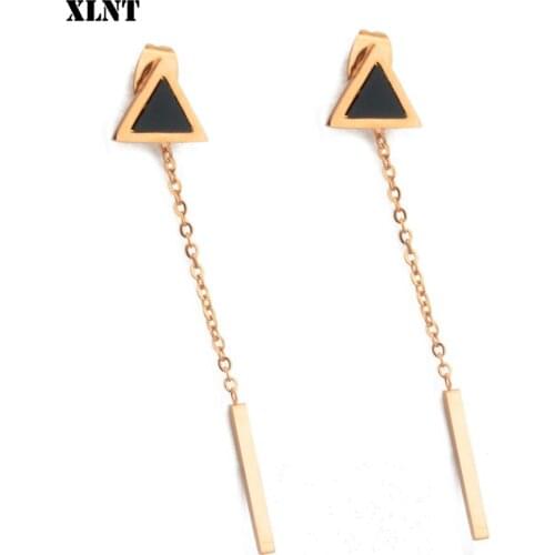 XLNT Korea Geometric Triangle Long Tassel Bar Drop Earrings For Women Minimalism Personality Ear Line Dangle Oorbellen Gift
