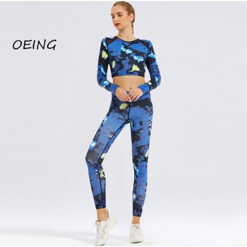 2 Piece Set Women Yoga Set Plus Size Long Sleeve Print Lounge Wear Set 2021 Workout Clothes for Women