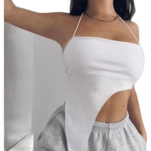 Chic Fashion Sleeveless Halter Crop Tops for Women Hot Sexy Backless Irregular Cropped Feminino Top Streetwear