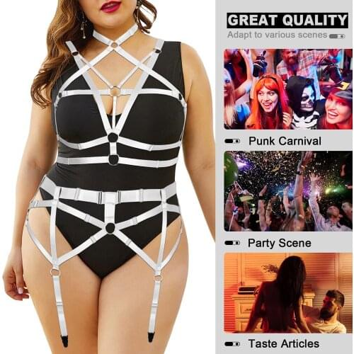 Punk Elastic Bondage Full Body Harness Belt Plus Size Fetish Sexy Busty Ladies Cage Bra Exotic Costumes Womens Erotic Lingerie