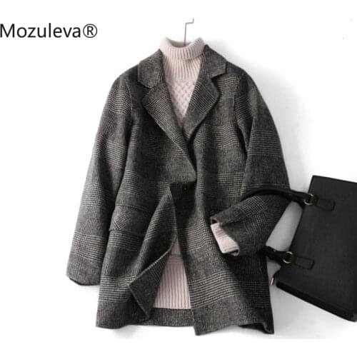 Mozuleva 2020 Winter Hand-made Wool Double-Sided Plush Coat Plaid Coat Single Breasted Casual Cashmere Wool Coat Women Female