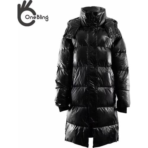 OneBling Traf Winter Womens Long Style Thickened Cotton Padded Parka Clothes Bright Surface Hooded Warm Coats Lady Coats 2021