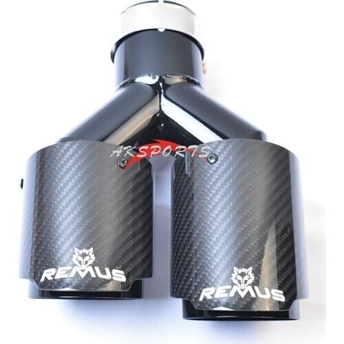 1PC Left Side Glossy Black Stainless Steel Straight End Tail Pipe Twill Carbon Muffler Tip With Remu Logo