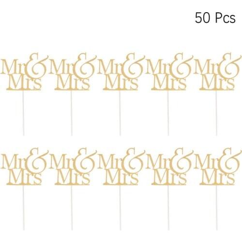 10 Pcs Cake Toppers Paper Glitter Mr & Mrs Printed Words Happy Birthday Cake Toppers Fruit Picks Dessert Table Decor Supplies