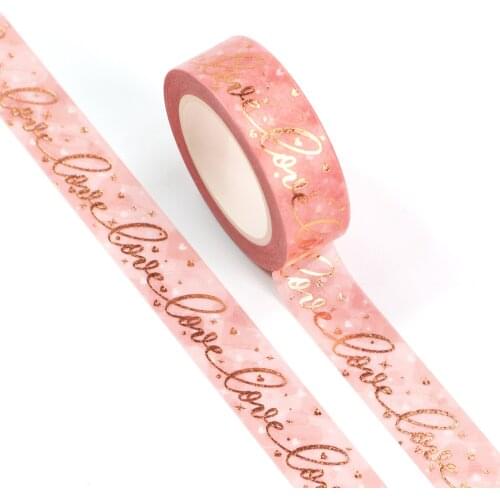 10pcs/lot 15MM*10M Foil Yellow Letters Love Pink Decorative Washi Tape DIY Scrapbooking Masking Tape School Office Supply