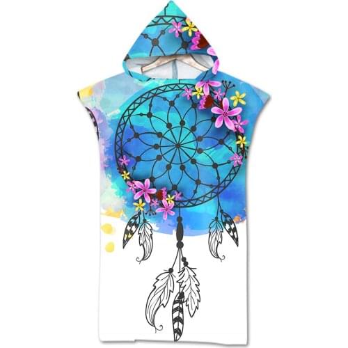 3D Printed Dreamcatcher Pattern Microfiber Beach Towel For Kids Adults Hooded Bath Towel Soft Swimming Cloak