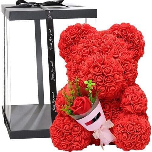 40 Cm Rose Teddy Bear With Box PE Forever Artificial Flower Bear Rose Valentines Day Women Gifts Wedding Decoration Dropshipping