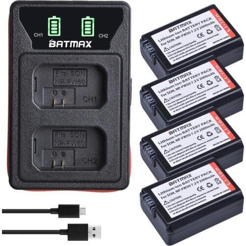 Batmax 2000mAh NP-FW50 np fw50 Battery akku+LED Dual USB Charger for Sony a37 Alpha 7 7R II 7S a7S a7R II a5000 NEX-7 DSC-RX10