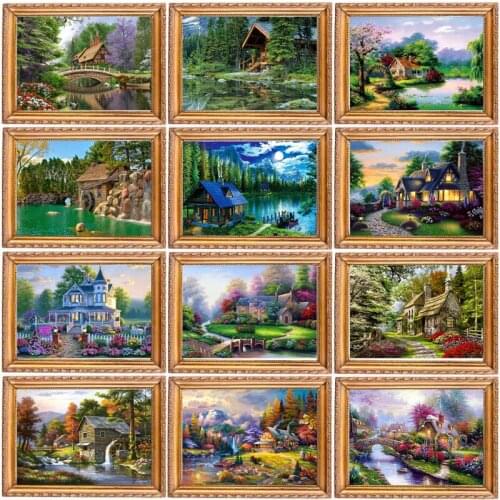 5D Diamond Painting Forest Hut Landscape Full Diamond Mosaic Cross Stitch Embroidery Set Trees Household Items Christmas Gifts