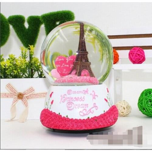 Free Shipping Pink roses love heart-shaped crystal ball Eiffel Tower