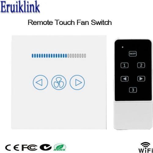 EU Standard RF433 Wireless Remote Control Touch Fan Speed Switch 600W, Ceiling Fan Control Wall Switch, Crystal Glass Panel