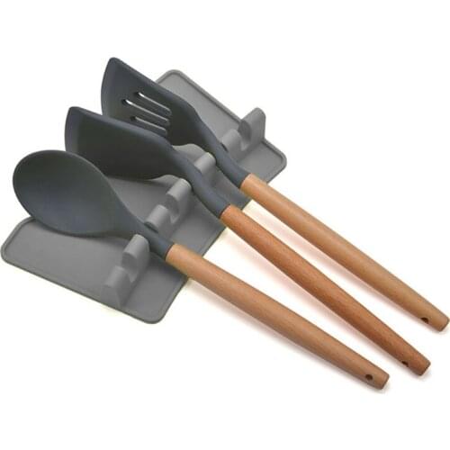 1 Piece Silicone Spoon Rests for Kitchen Counter 6 Slots with Drip Pad Anti-slip Heat Resistant BPA-Free Spoons Holders