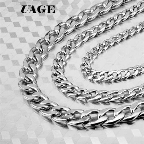UAGE Silver Color Gold Filled Solid Necklace Curb Chains Link Men Choker Stainless Steel Male Female Accessories Fashion 2018