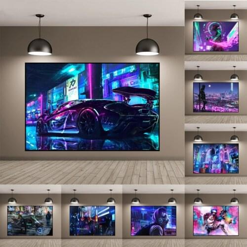 Cyberpunks Style Future City Colorful Wall Art Posters and Prints Modern Art Canvas Painting for Living Room Decoration Picture