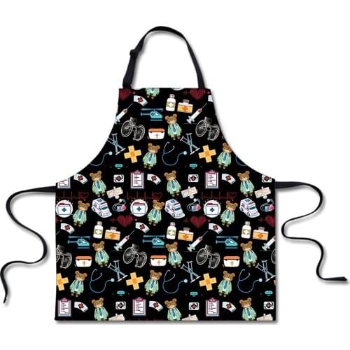 Cartoon Bear Medical Printed Women Kitchen Sleeveless Apron Chef Cooking Accessories Aprons Bbq Oil Proof Apron Tablier Cuisine