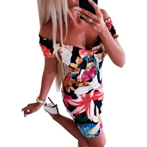 Hot Sale Women Summer Bodycon Mini Sexy Dress Female Floral Printed Casual Slim Party Club Pencil Dress 4 Styles