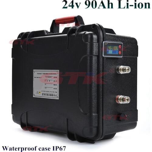 GTK waterproof 24v 90Ah lithium ion li-ion battery BMS 7S for 1500W electric motor scooter lights solar ups power + 10A charger