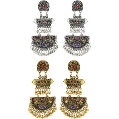Indian Vintage Bollywood Mexico Gypsy Boho Bell Ear Rings Traditional Jhumka Jhumki Earrings for Women and Girls 2 Color
