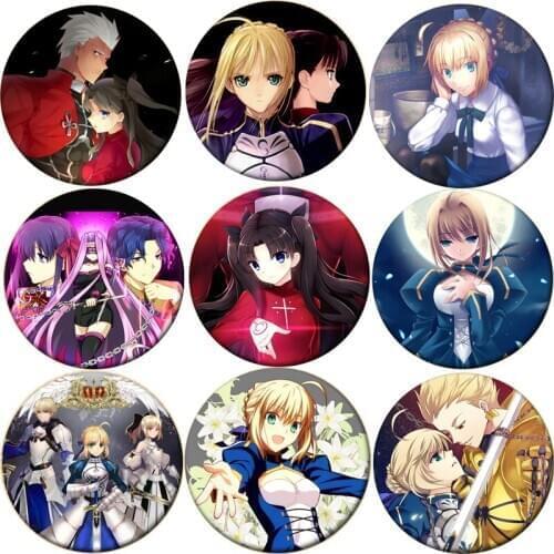 COSSUN 1pcs Fate stay night Cosplay Badge Saber Cartoon Brooch Pins Rin Tohsaka Collections Badges for Backpacks Button Clothes