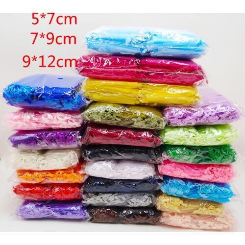 100pcs/lot 5x7 7x9 9x12CM Organza Bags Wedding Party Christmas Decoration Drawstring Gift Bag Pouch Jewelry Packaging Bags