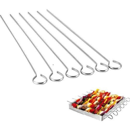 12.5'' 31.8cm Barbecue Sticks Metal BBQ Skewer Steel Flat BBQ Kebab Skewers Ring Handle Food Stickers BBQ Accessories 6/10/12pcs