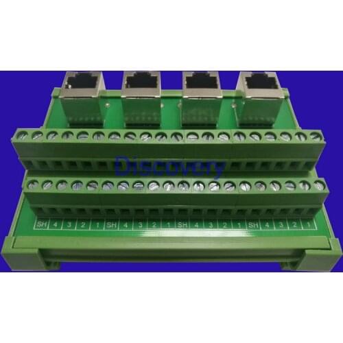 RJ45 Transfer Terminal Block Transfer Board 4 Network Port Transfer Terminal Network Cable Module Rack DIN Rail Installation
